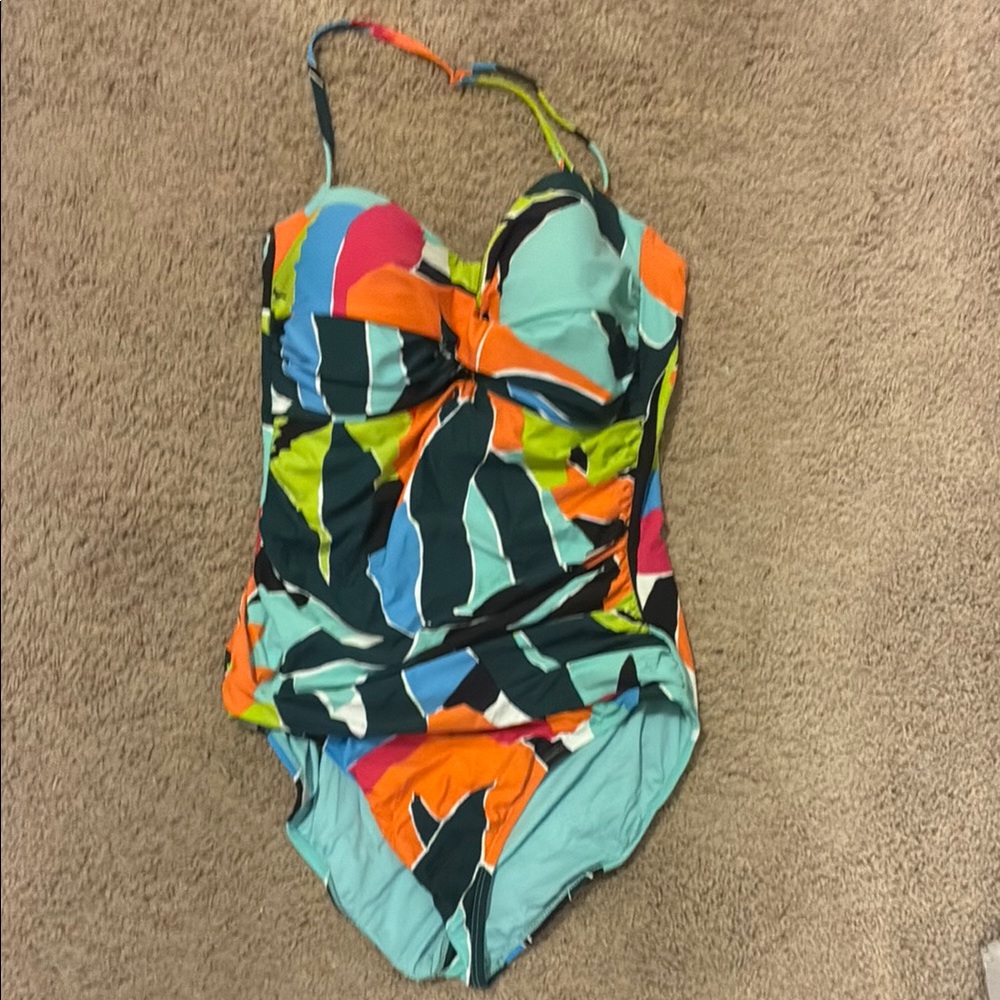 Anne Cole Blue and Orange One Piece Swimsuit with Dynamic Print